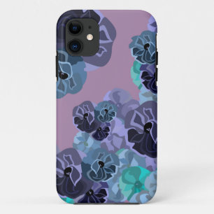 Teal and Purple Cute Vintage Floral Print iPhone 11 Case