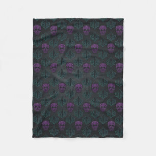 Teal and Purple Damask Skulls Fleece Blanket