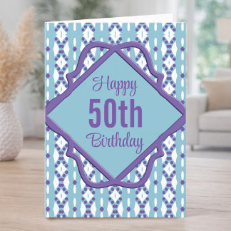 Teal And Purple Diamond 50th Birthday Card