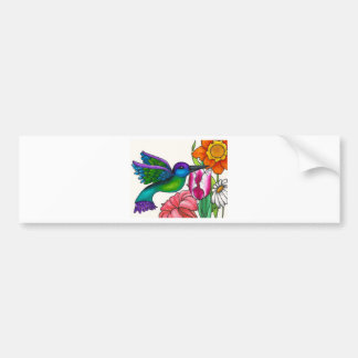 Teal and Purple Hummingbird with Flowers Bumper Sticker