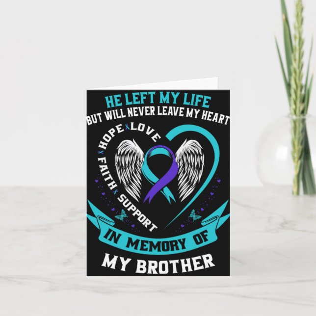 Teal And Purple In Memory Of My Brother Suicide Aw Card (Front)