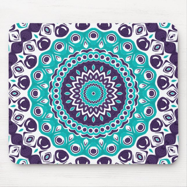 Teal and Purple Mandala Bold Geometric Symmetry Mouse Pad (Front)