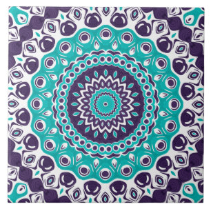 Teal and Purple Mandala Bold Geometric Symmetry Tile