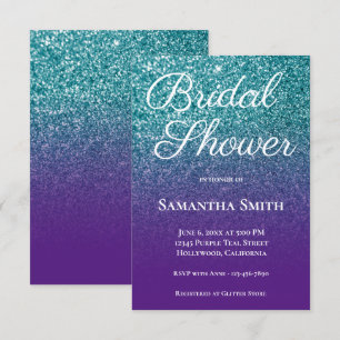 Teal and Purple Ombre Glitter Bridal Shower Invitation