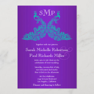 Teal and Purple Peacock Wedding Invitations