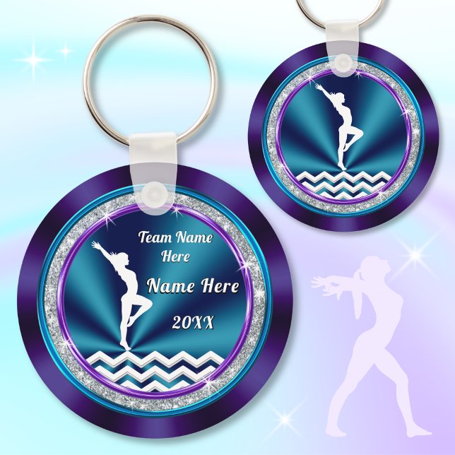 Teal and Purple Personalized Gymnastic Gift Ideas Keychain (Gymnastics keychains are great for gymnastics bag tags. Gymnastics goodies. Gymnastics team gifts.)