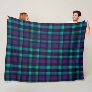 Teal and purple plaid fleece blanket