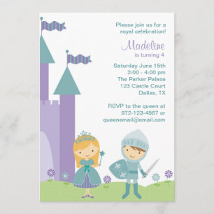 Teal and Purple Princess and Knight Invitations