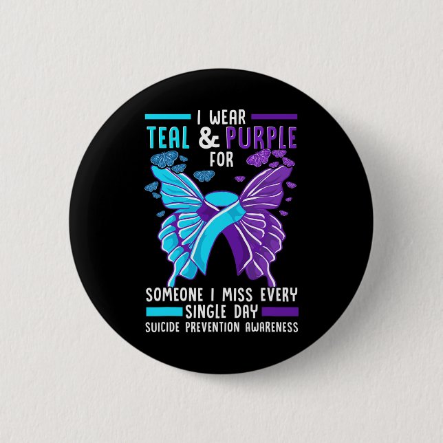Teal and Purple Ribbon Suicide Prevention Awarenes 2 Inch Round Button (Front)