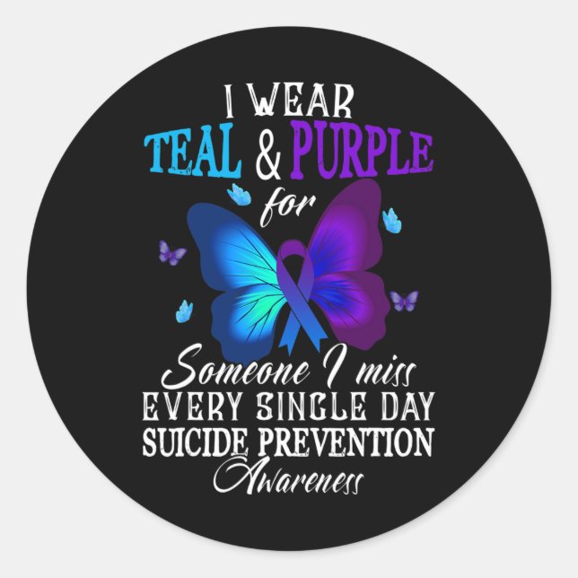 Teal and Purple Ribbon Suicide Prevention Awarenes Classic Round Sticker (Front)