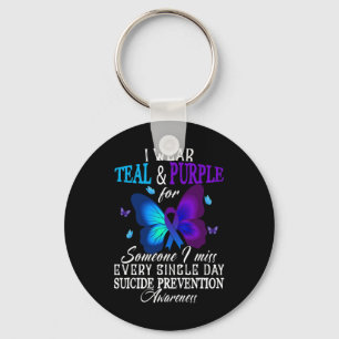 Teal and Purple Ribbon Suicide Prevention Awarenes Keychain