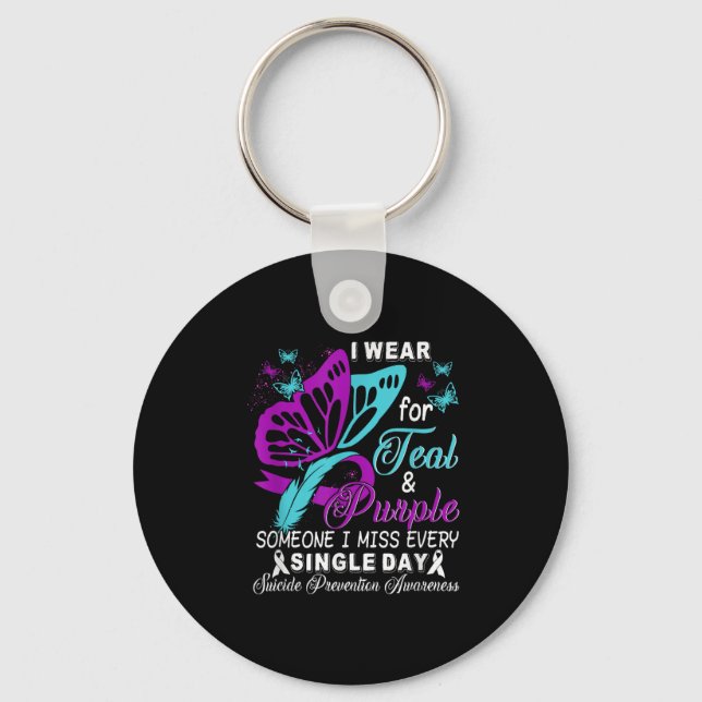 Teal And Purple Ribbon Suicide Prevention Awarenes Keychain (Front)