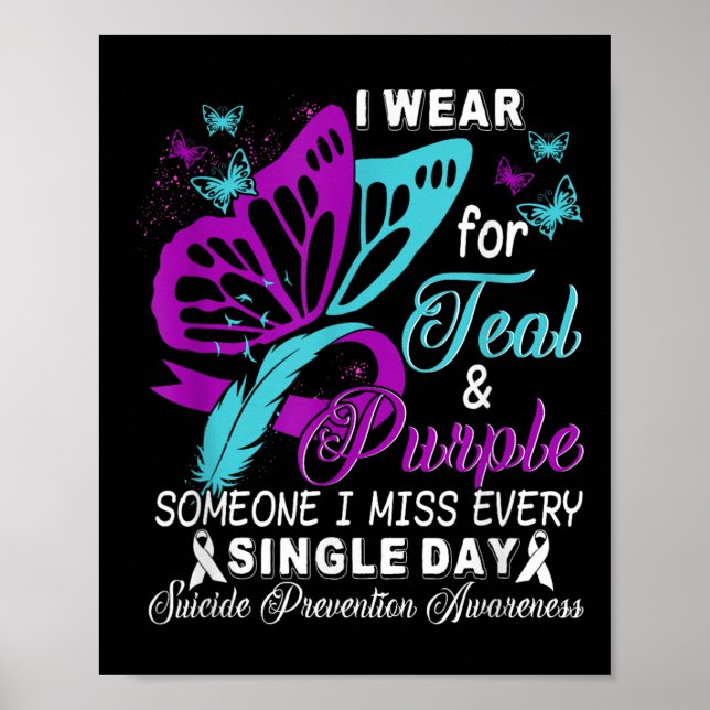 Teal And Purple Ribbon Suicide Prevention Awarenes Poster (Front)