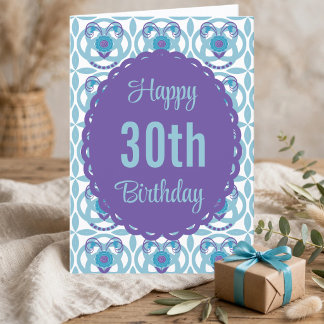 Teal And Purple Scalloped 30th Birthday Card