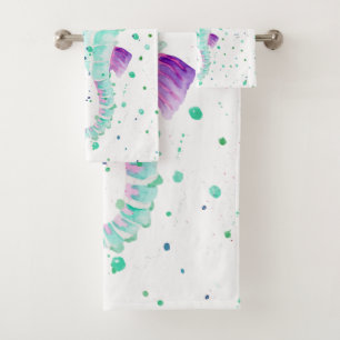 Teal and Purple Seahorse Bath Towel Set