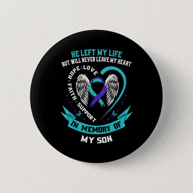 Teal and Purple Suicide Awareness Ribbon In Memory 2 Inch Round Button (Front)