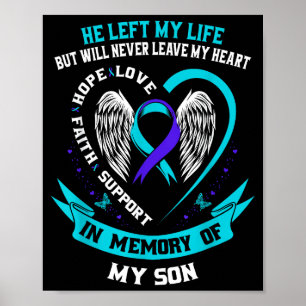 Teal And Purple Suicide Awareness Ribbon In Memory Poster