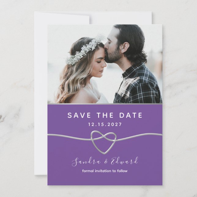 Teal and Purple Wedding Save The Date (Front)