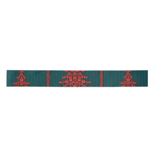 Teal and Red Crystal Christmas Trees Satin Ribbon
