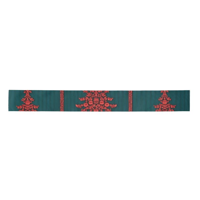 Teal and Red Crystal Christmas Trees Satin Ribbon (Front)