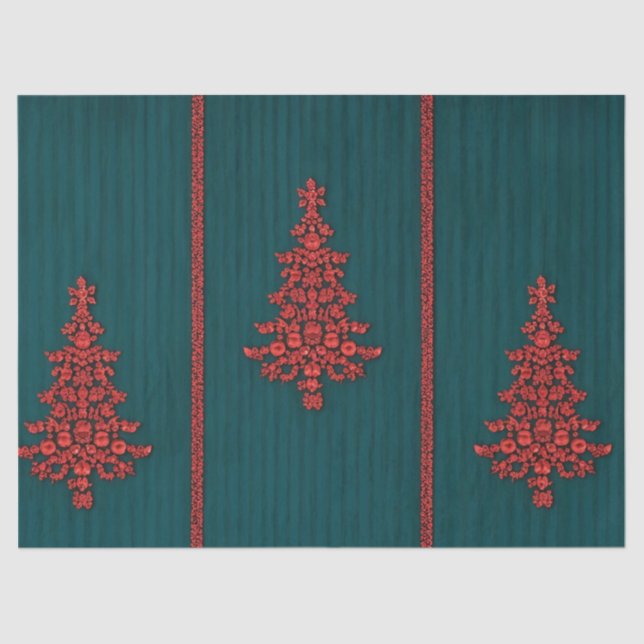 Teal and Red Crystal Christmas Trees Tissue Paper (Front)