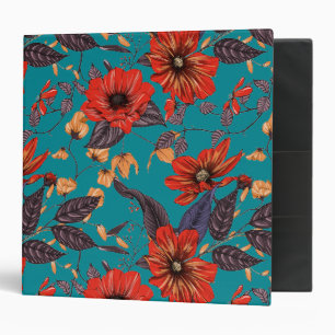 Teal and Red Floral Pattern Binder