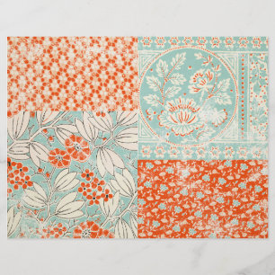 Teal and Red Floral Scrapbook Junk Journal Paper