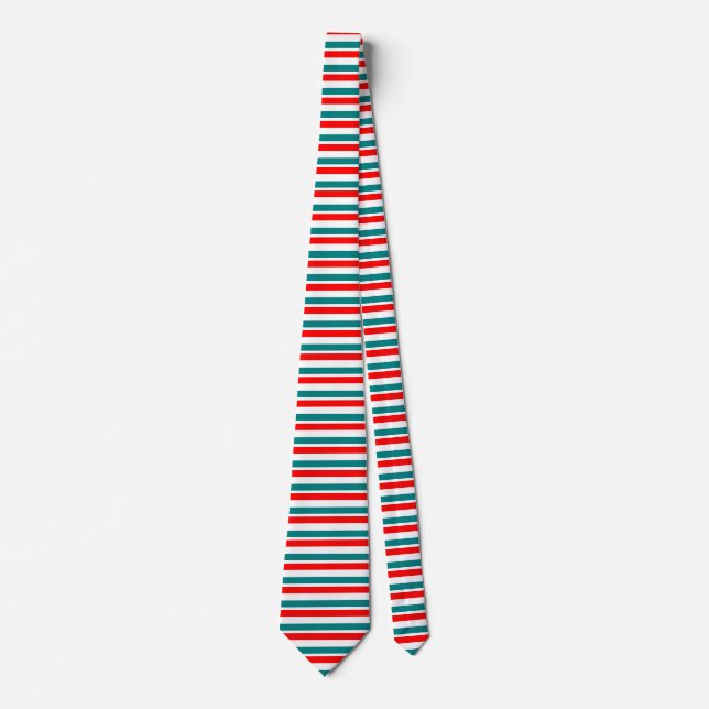 Teal and Red Horizontally-Striped Tie (Front)