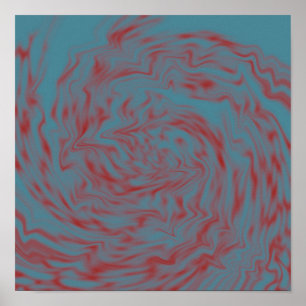 Teal And Red Liquid Art Poster 