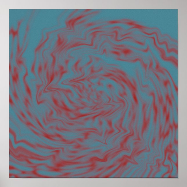 Teal And Red Liquid Art Poster  (Front)