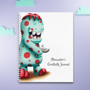 Teal and Red Monster Alien Personalized Notebook