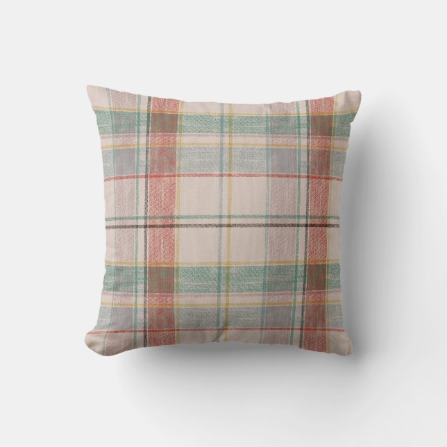 Teal and Red Plaid Throw Pillow (Front)