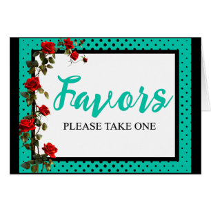 Teal and Red Roses Sugar Skull Favours Card