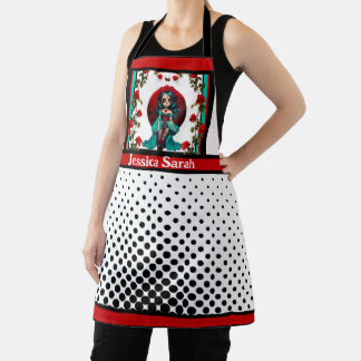 Teal and Red Roses Sugar Skulls Apron