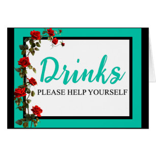 Teal and Red Roses Sugar Skulls Drinks Card