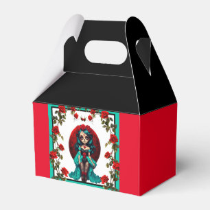 Teal and Red Roses Sugar Skulls    Favor Box