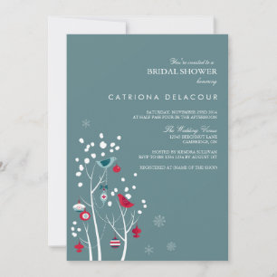 Teal and Red Winter Snow Bridal Shower Invitation