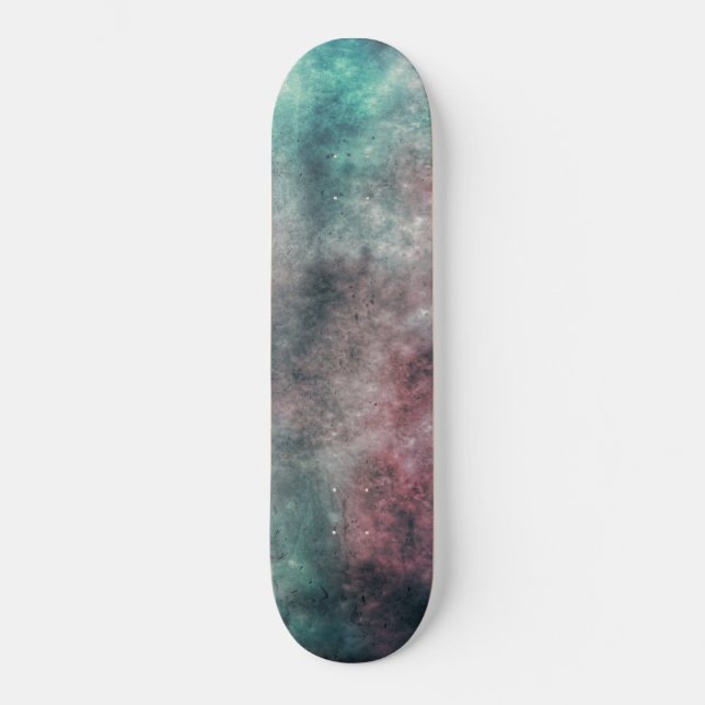 teal and rose clouds skateboard (Front)