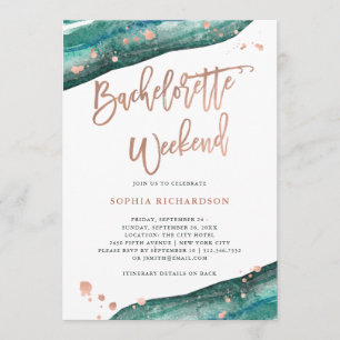 Teal and Rose Gold Geode Bachelorette Weekend Invitation