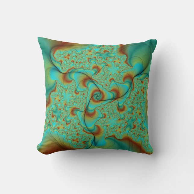 Teal and Rust Fractal art Pillow (Front)