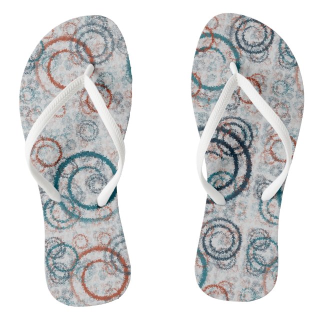 Teal and Rust Geometric Abstract Flip Flops (Footbed)