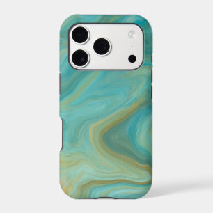 Teal and Sandy Brown Swirls Marble Art