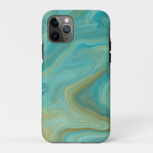 Teal and Sandy Brown Swirls Marble Art   iPhone 11 Pro Case