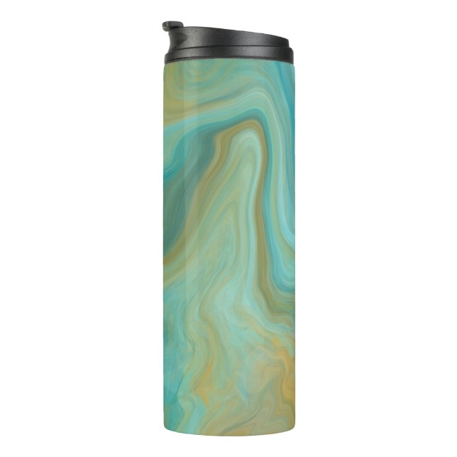 Teal and Sandy Brown Swirls Marble Art    Thermal Tumbler (Rotated Right)