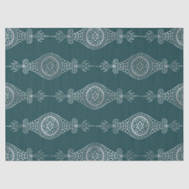 Teal and Silver Abstract Boho Pattern Decoupage Tissue Paper (Front)