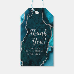 Teal and Silver Agate Birthday Thank You Gift Tags