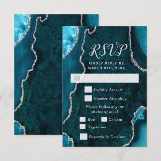 Teal and Silver Agate Meal Choice RSVP Card