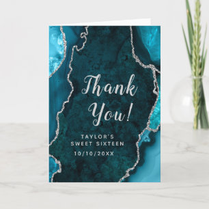 Teal and Silver Agate Sweet Sixteen Thank You Card