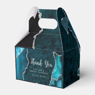 Teal and Silver Agate Sweet Sixteen Thank You Favor Box
