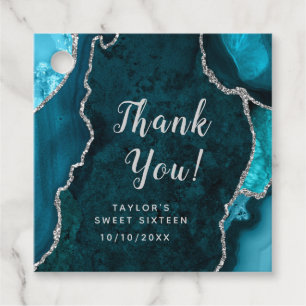 Teal and Silver Agate Sweet Sixteen Thank You Favour Tags